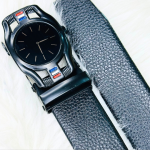 Watch Auto Gear Feature Formal Belt with solid Black Leather
