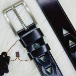 Men’s Genuine Leather Belt with Interlaced Geometric Cutout Design”