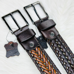 Handwoven Braided Leather Belt for Men – Vintage Rustic Style Casual Jeans Belt (Brown & Chocolate)