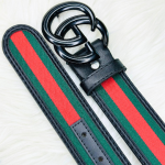 Luxury Green-Red Webbing Striped Fashion Belt With Iconic Buckle